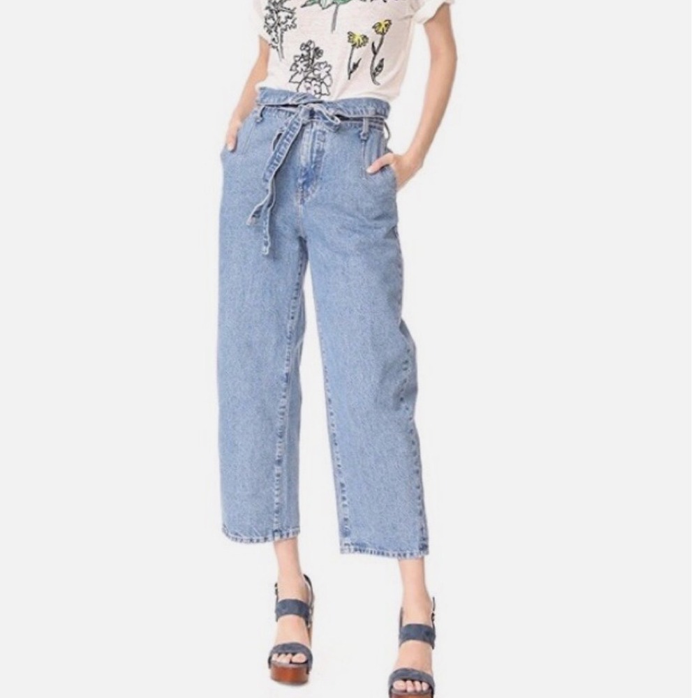 Current/Elliott Mojave Blue High‎ Waisted Tapered Paper Bag Size 28